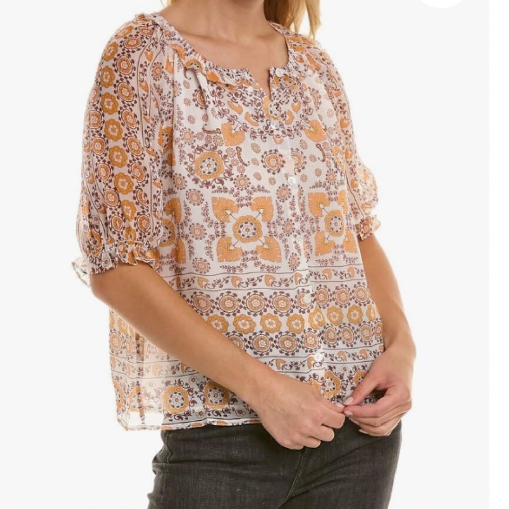 Joie Women's Damarre Gathered Printed Silk-georgette Top